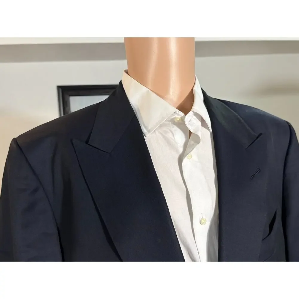Tom Ford Navy Wool Mohair 2Pc Peak Lapel Suit Windsor 56 46R US 36x31 Trousers
